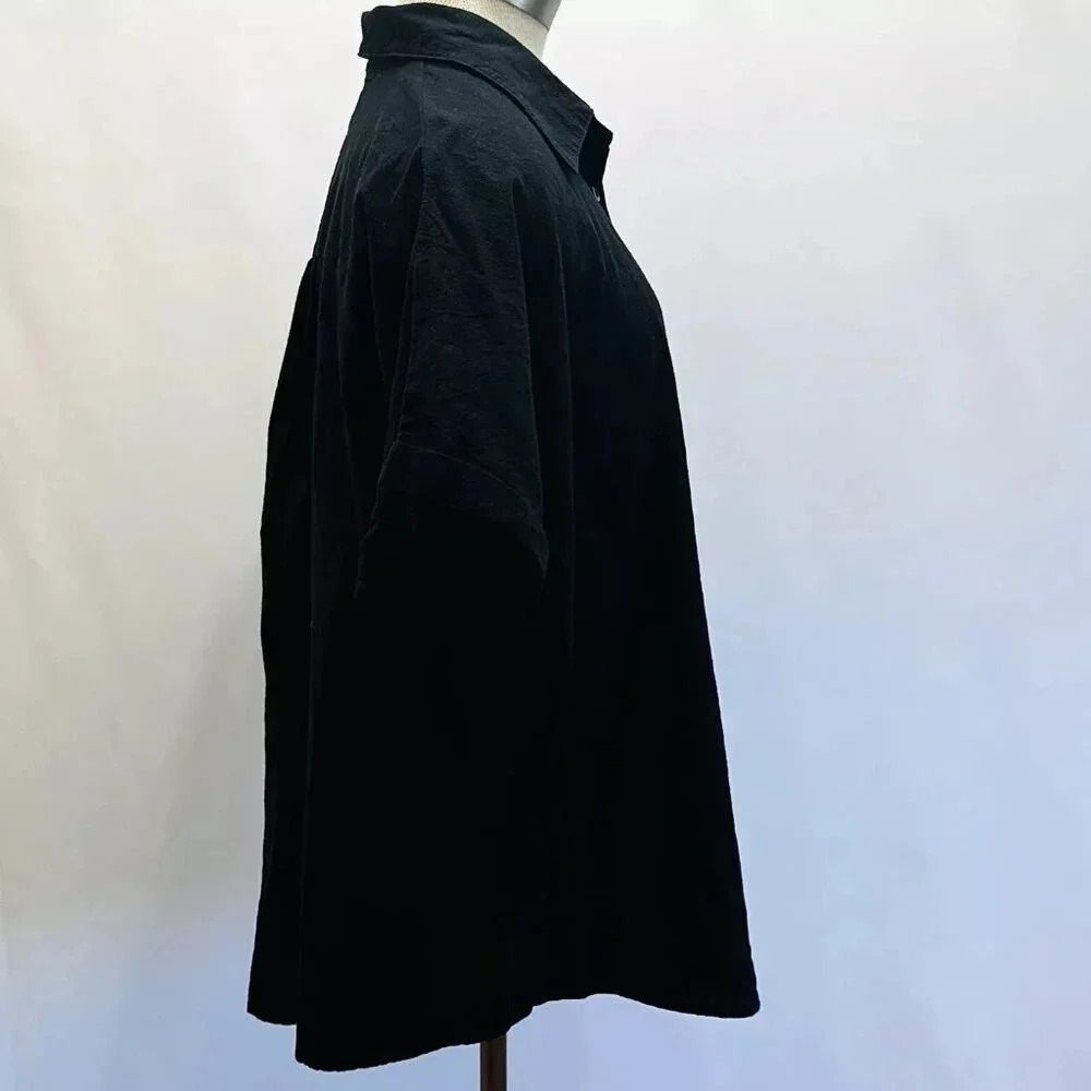 ZEAGOO Women Short Sleeve Button Down Collared Black 100% Cotton Shirt Size XXL - Picture 2 of 13